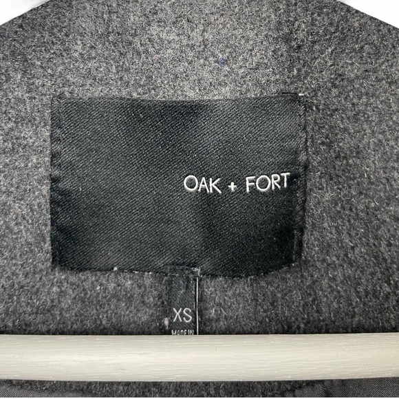 OAK + FORT Dark Grey Wool Blend Ribbed Trim Zip Up Coat Size XS - Picture 5 of 7